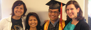 Justin's brother, Justin's mom, Justin and Julia after his graduation